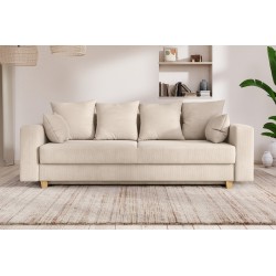 Canapé droit KRISTI convertible velours côtelé beige 3 places