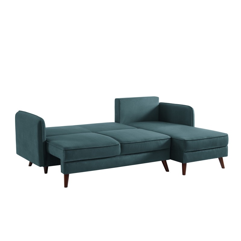 Canapé angle IDAHO en tissu bleu vert convertible