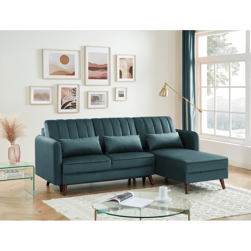 Canapé angle IDAHO en tissu bleu vert convertible