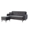 Canapé d'angle SWEETY velours gris pieds métal noir 4 places et 2 coussins