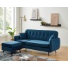 Canapé d'angle SWEETY en velours bleu 4 places pieds métal noir et 2 coussins