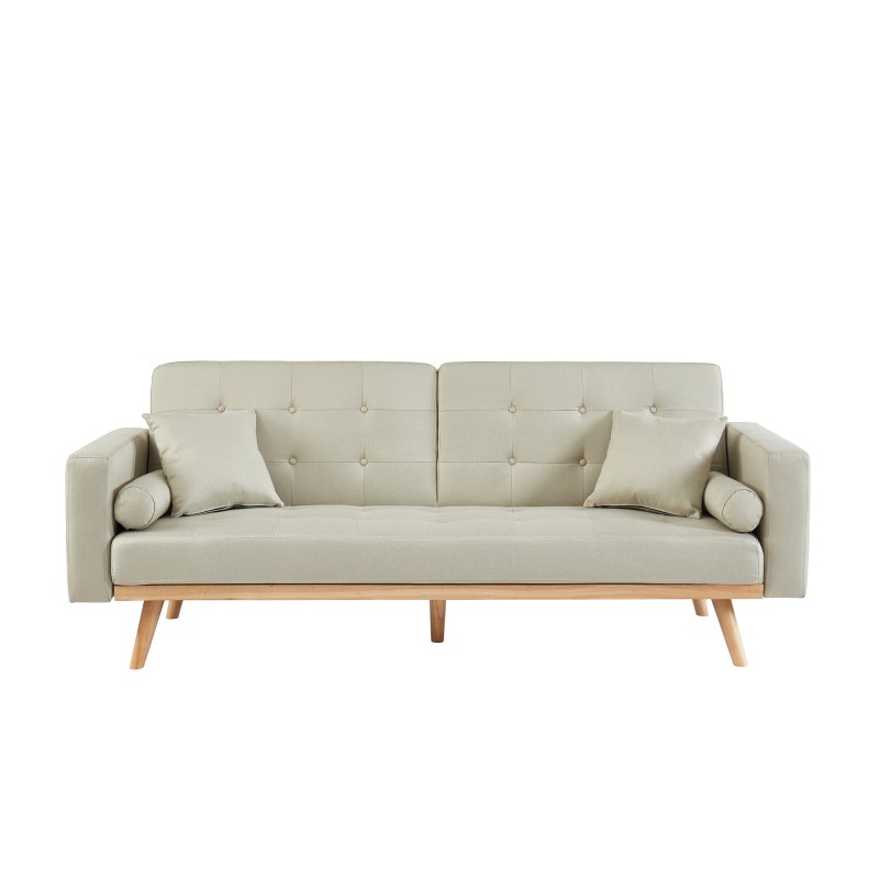 Canapé droit KELLY en tissu beige avec fonction convertible