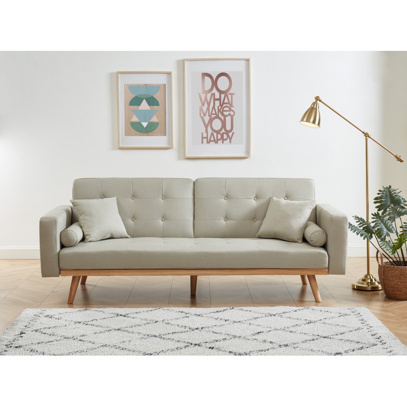 Canapé droit KELLY en tissu beige avec fonction convertible