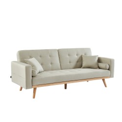 Canapé droit KELLY en tissu beige avec fonction convertible