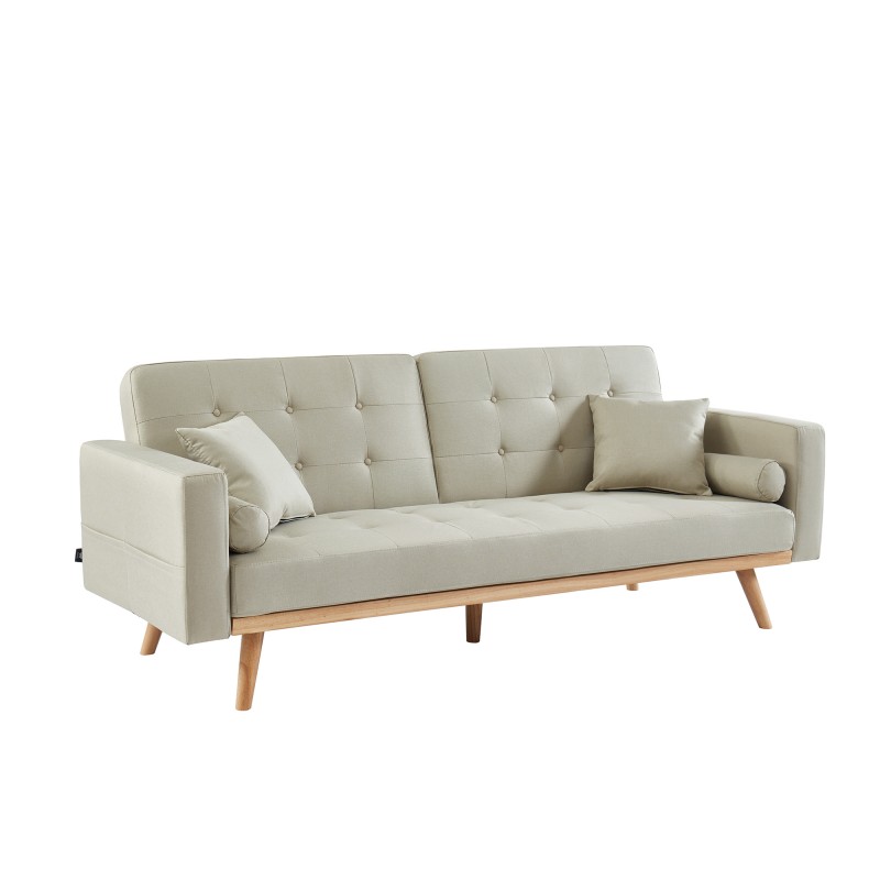 Canapé droit KELLY en tissu beige avec fonction convertible