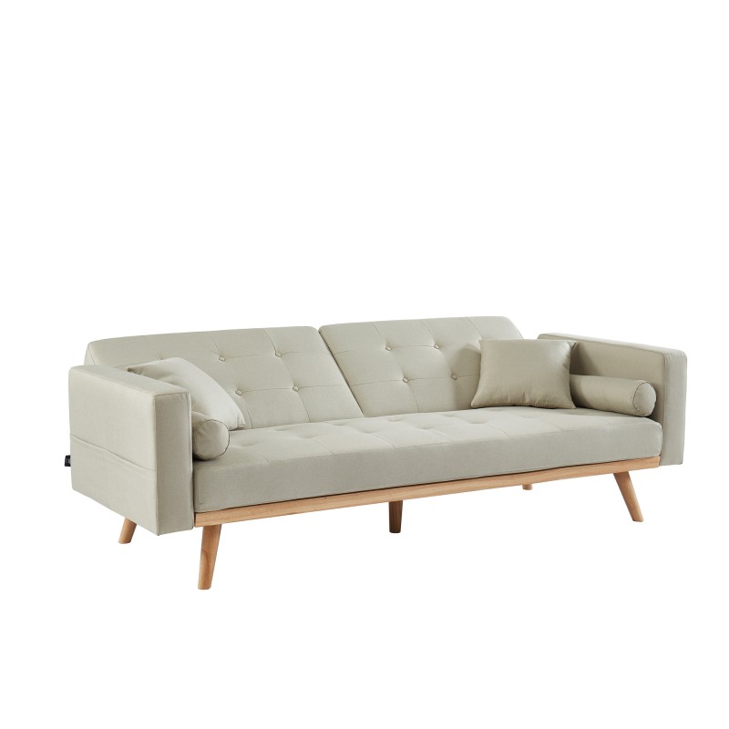 Canapé droit KELLY en tissu beige avec fonction convertible