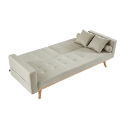 Canapé droit KELLY en tissu beige avec fonction convertible