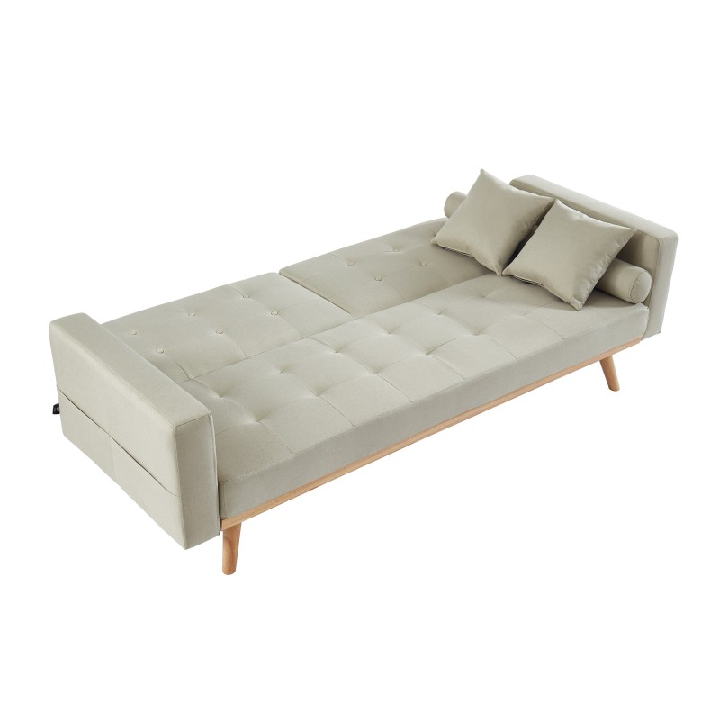Canapé droit KELLY en tissu beige avec fonction convertible