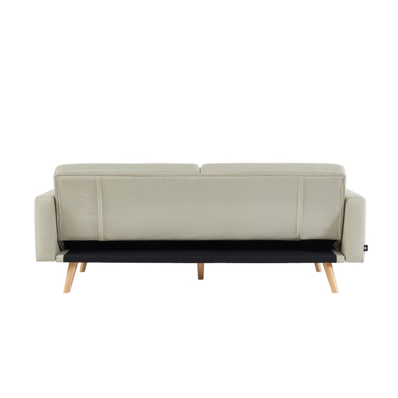 Canapé droit KELLY en tissu beige avec fonction convertible