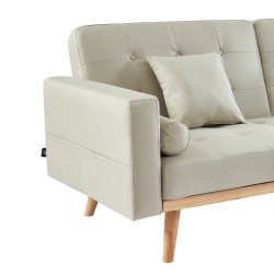 Canapé droit KELLY en tissu beige avec fonction convertible