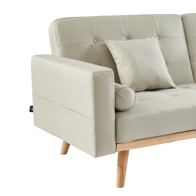 Canapé droit KELLY en tissu beige avec fonction convertible