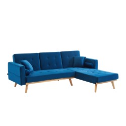 Canapé KELLY  en velours bleu avec angle convertible