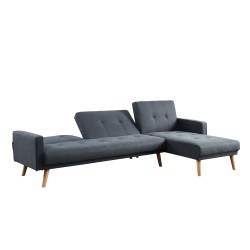 Canapé d'angle LUXI en tissu gris anthracite convertible style scandinave