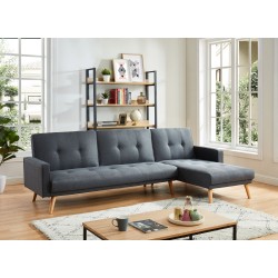 Canapé d'angle LUXI en tissu gris anthracite convertible style scandinave