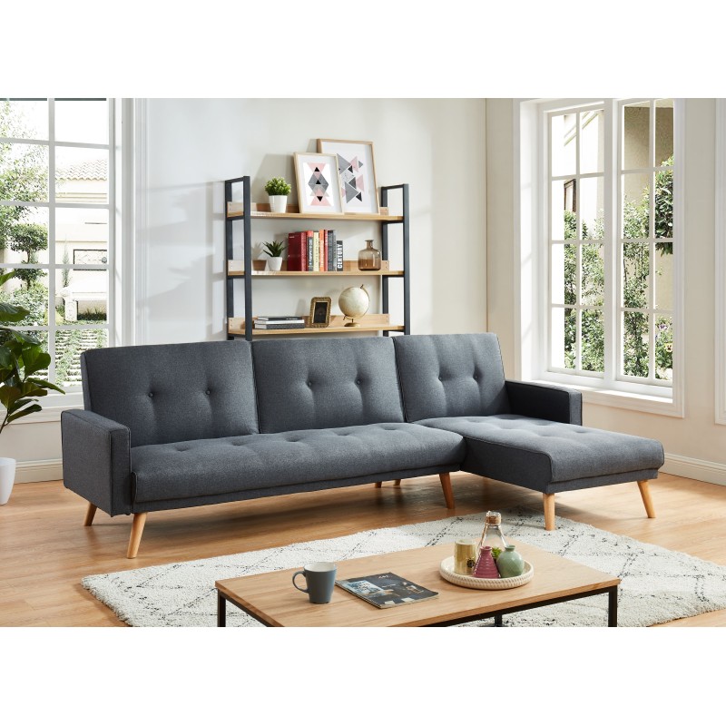 Canapé d'angle LUXI en tissu gris anthracite convertible style scandinave