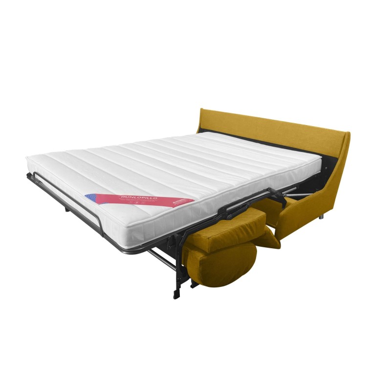 PUZZLE Canapé convertible 3 places jaune matelas Dunlopillo 160cm