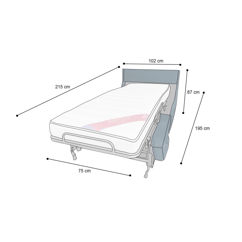 PUZZLE 80 Fauteuil convertible bleu paon matelas Dunlopillo 80cm