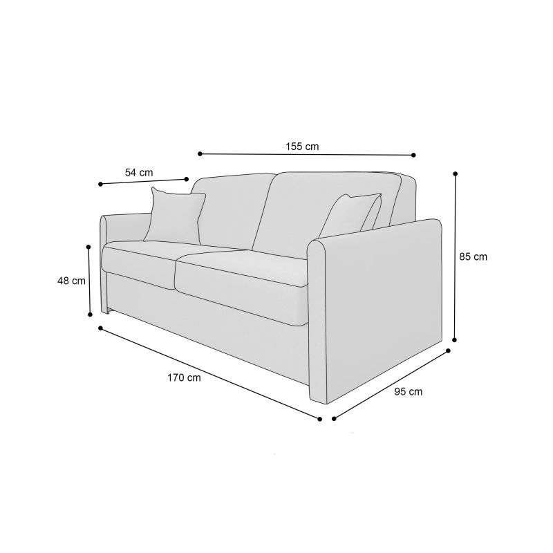 XENA Canapé convertible 3 places gris matelas Dunlopillo 140cm