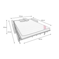 XENA Canapé convertible 3 places gris matelas Dunlopillo 140cm