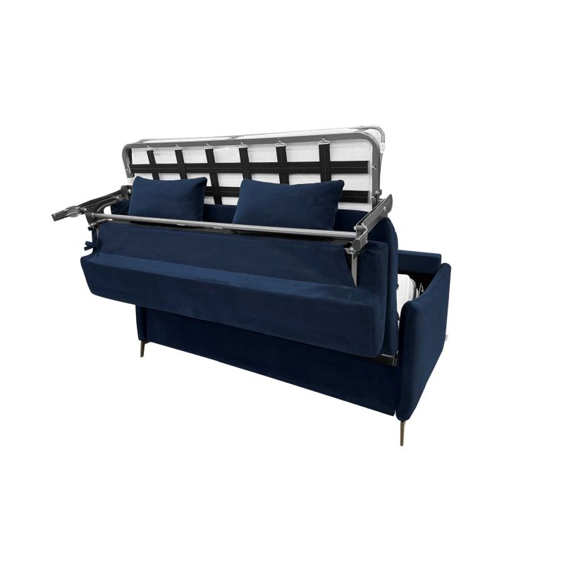 PICCOLO Canapé convertible 3 places bleu marine matelas Dunlopillo 140cm