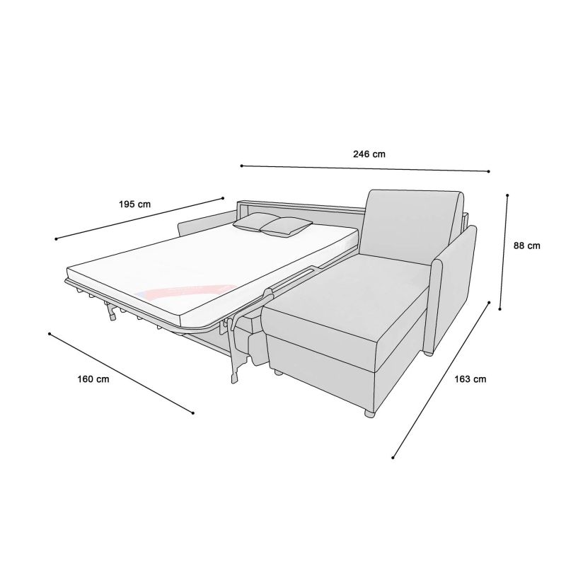 XENA Canapé d'angle convertible 4 places gris charbon matelas Dunlopillo 140cm