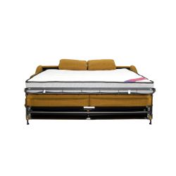 LITTLE Canapé convertible 3 places jaune matelas Dunlopillo 140cm