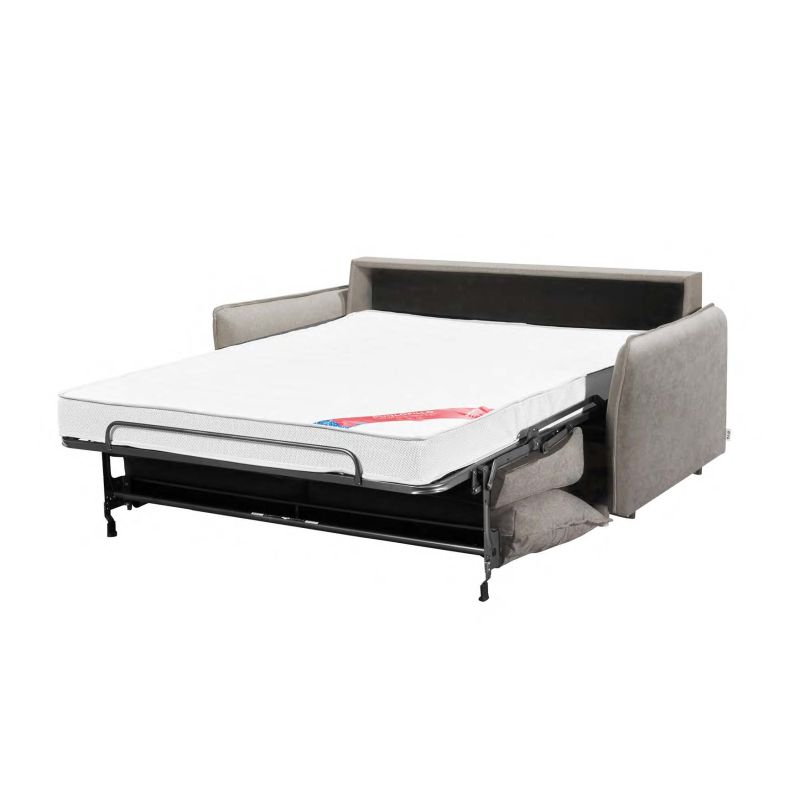 OLYMPE Canapé convertible 3 places taupe matelas Dunlopillo 140cm