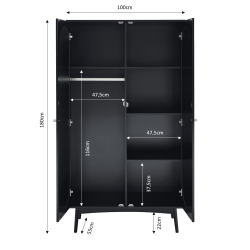 Armoire ANATOLE noir et cannage rotin 2 portes 100cm