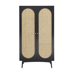 Armoire ANATOLE noir et cannage rotin 2 portes 100cm