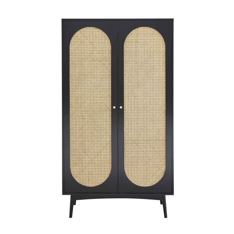 Armoire ANATOLE noir et cannage rotin 2 portes 100cm