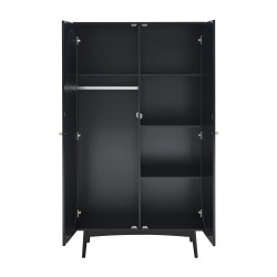 Armoire ANATOLE noir et cannage rotin 2 portes 100cm