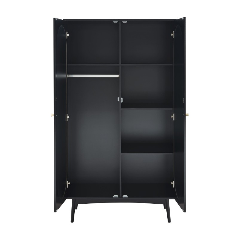 Armoire ANATOLE noir et cannage rotin 2 portes 100cm