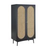 Armoire ANATOLE noir et cannage rotin 2 portes 100cm