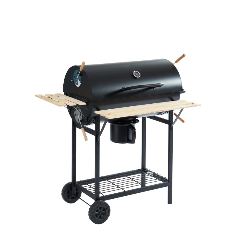 Barbecue fumoir JOHN à charbon de bois noir avec tablette bois