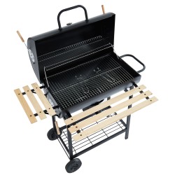 Barbecue fumoir JOHN à charbon de bois noir avec tablette bois