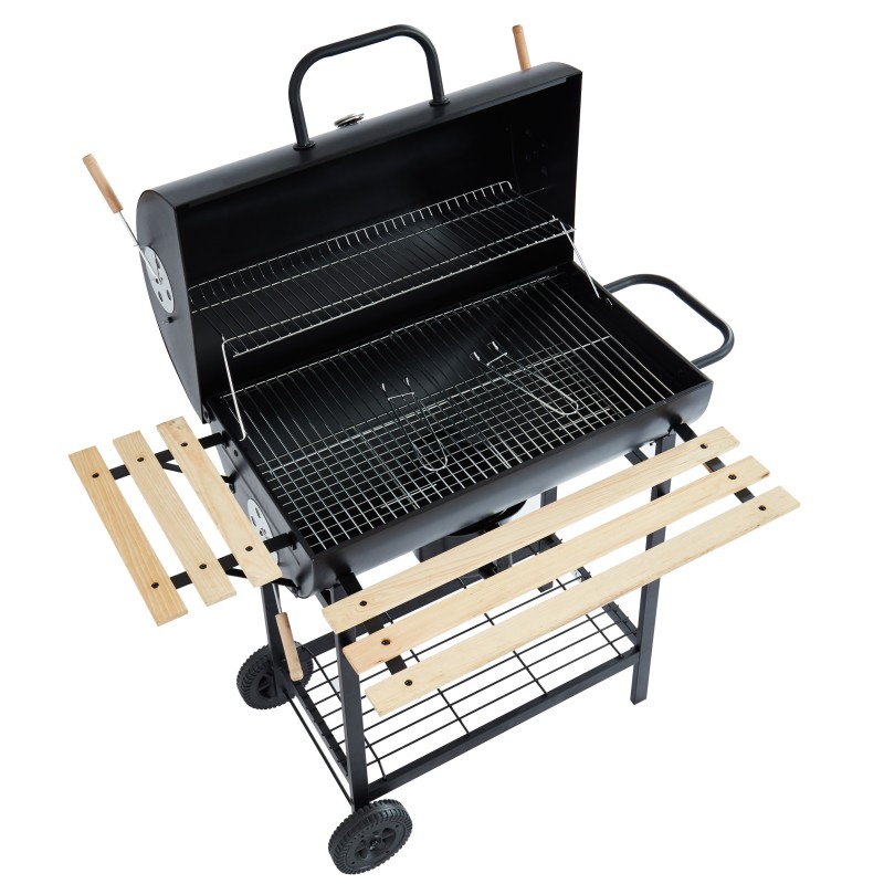 Barbecue fumoir JOHN à charbon de bois noir avec tablette bois