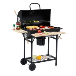 Barbecue fumoir JOHN à charbon de bois noir avec tablette bois