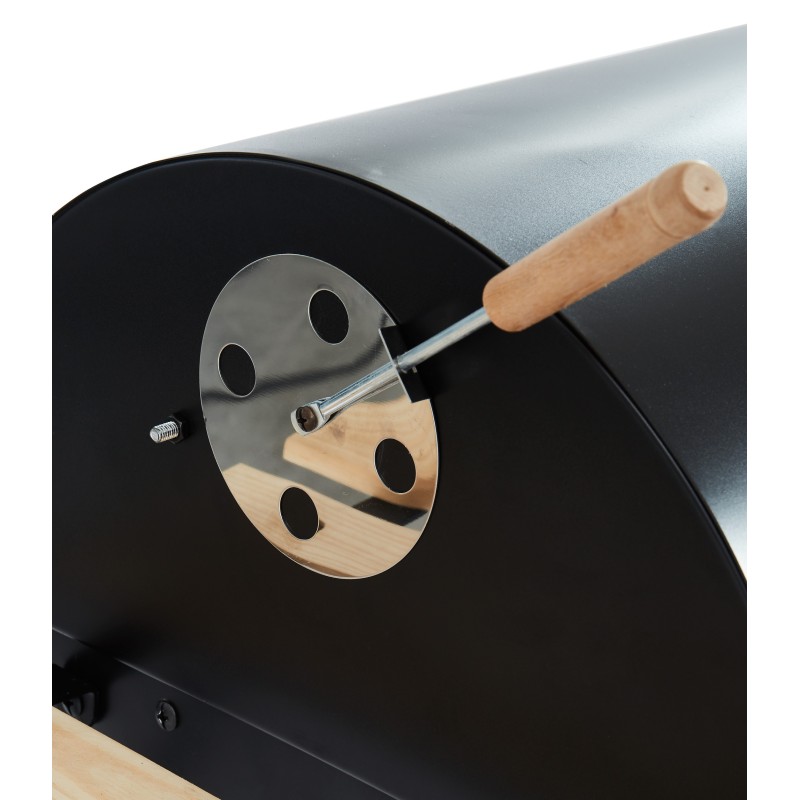 Barbecue fumoir JOHN à charbon de bois noir avec tablette bois