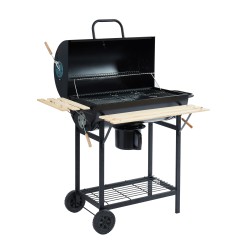 Barbecue fumoir JOHN à charbon de bois noir avec tablette bois
