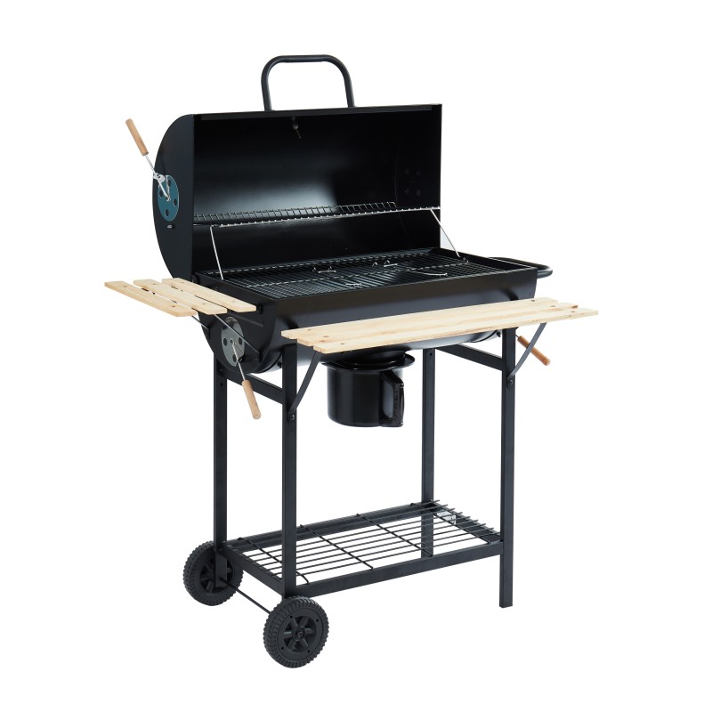 Barbecue fumoir JOHN à charbon de bois noir avec tablette bois