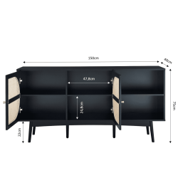 Buffet ANATOLE noir et cannage rotin 150cm