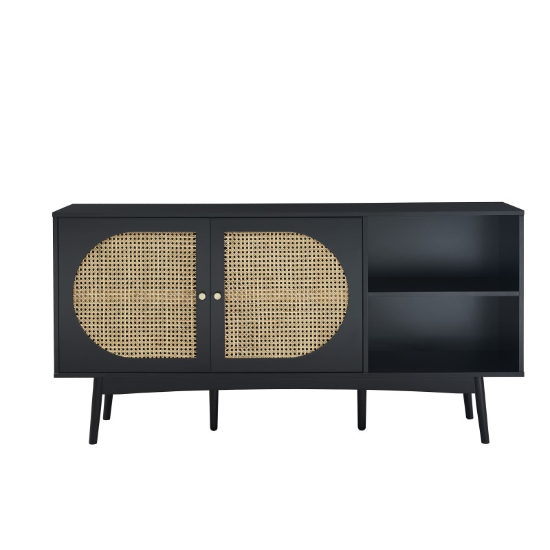 Buffet ANATOLE noir et cannage rotin 150cm