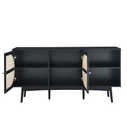 Buffet ANATOLE noir et cannage rotin 150cm