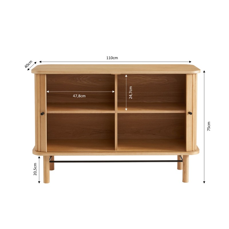 Buffet ERNEST plateau placage frêne portes tambour 110cm