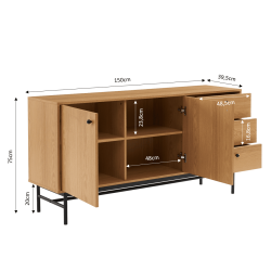 Buffet bas JAMES effet chêne 150cm