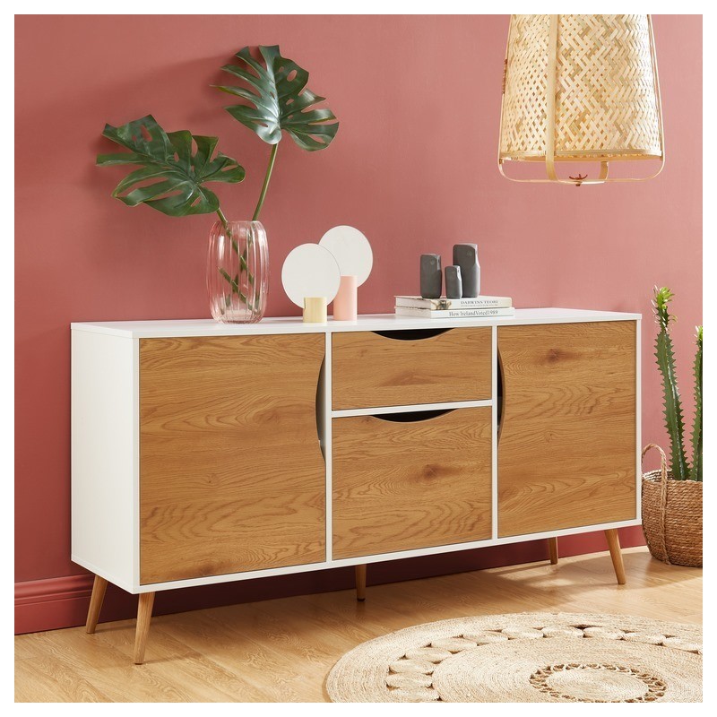 Buffet AVA blanc et effet chêne 150cm