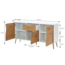 Buffet AVA blanc et effet chêne 150cm