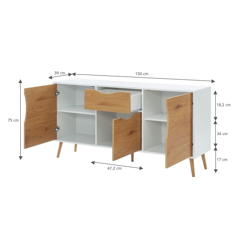 Buffet AVA blanc et effet chêne 150cm