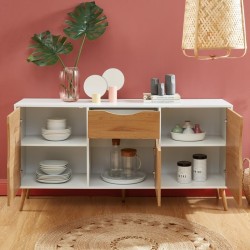 Buffet AVA blanc et effet chêne 150cm