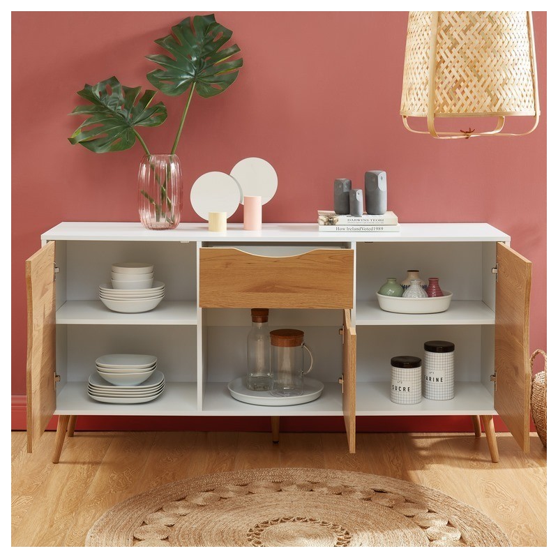 Buffet AVA blanc et effet chêne 150cm